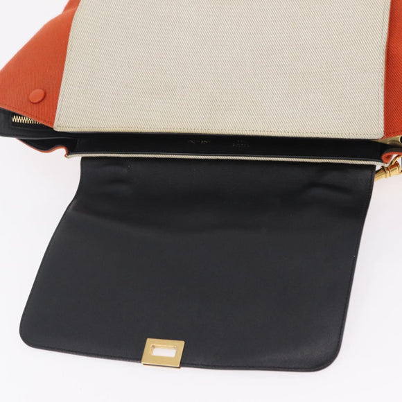 CELINE Trapeze Hand Bag Canvas 2way Orange Gold Tone Auth LN058A