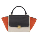 CELINE Trapeze Hand Bag Canvas 2way Orange Gold Tone Auth LN058A-2