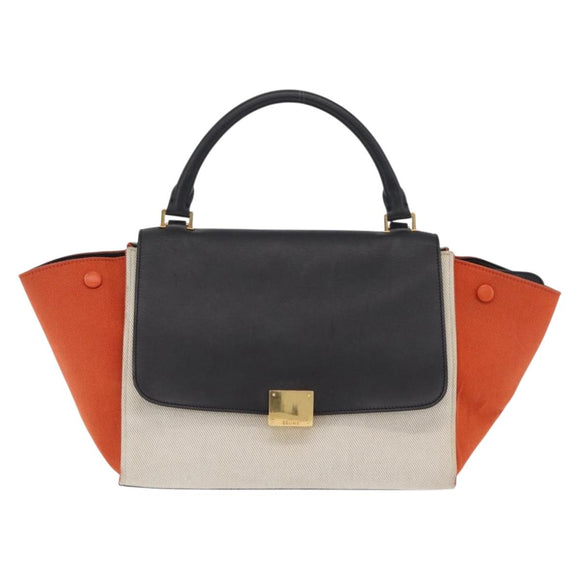 CELINE Trapeze Hand Bag Canvas 2way Orange Gold Tone Auth LN058A