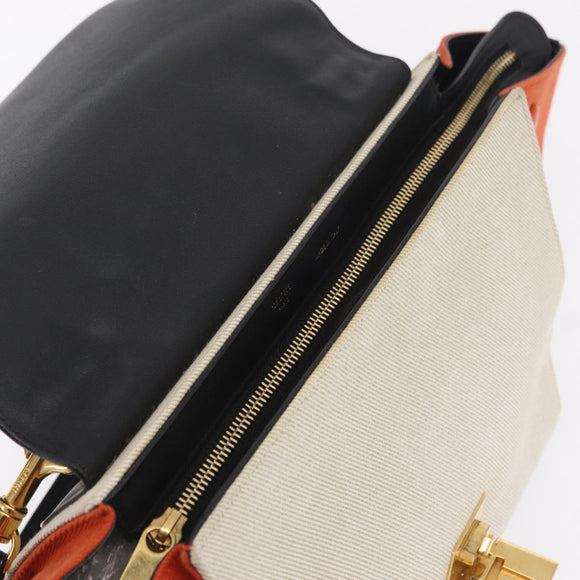 CELINE Trapeze Hand Bag Canvas 2way Orange Gold Tone Auth LN058A