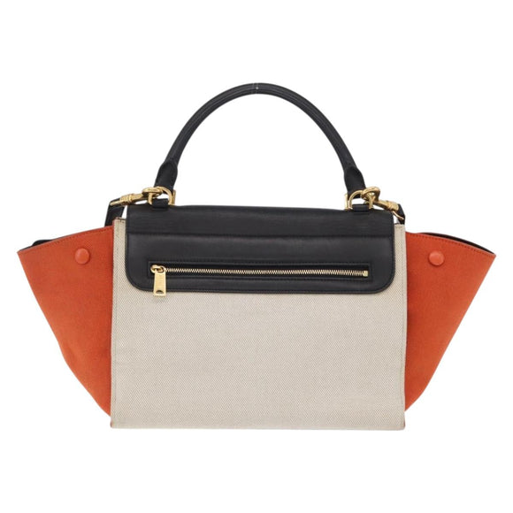 CELINE Trapeze Hand Bag Canvas 2way Orange Gold Tone Auth LN058A