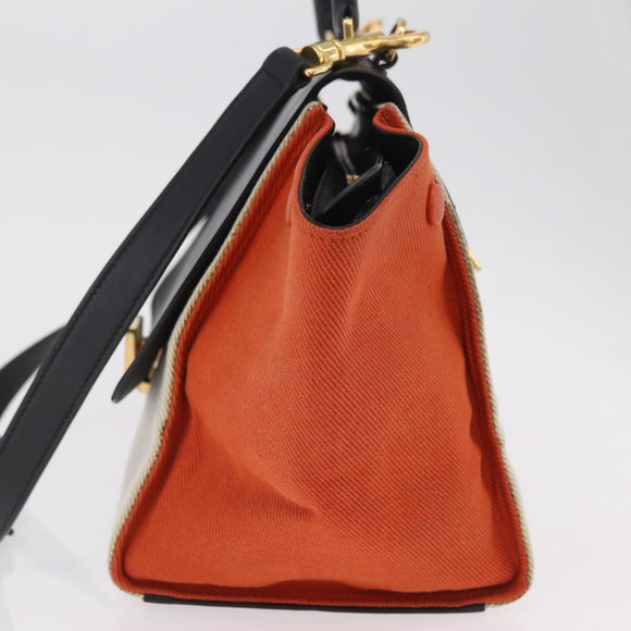 CELINE Trapeze Hand Bag Canvas 2way Orange Gold Tone Auth LN058A