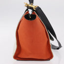 CELINE Trapeze Hand Bag Canvas 2way Orange Gold Tone Auth LN058A-5