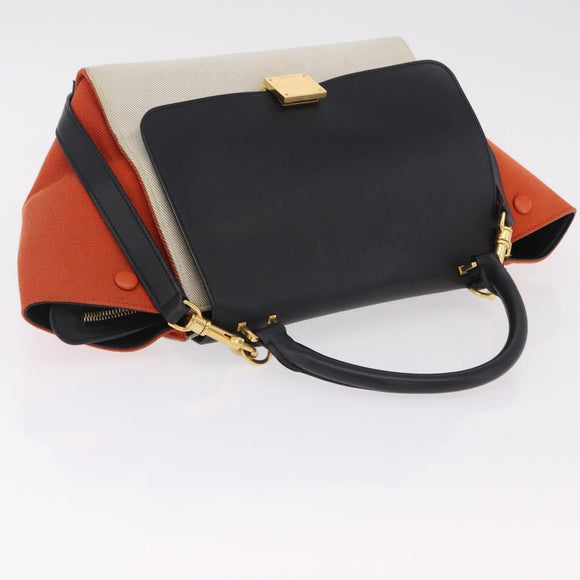 CELINE Trapeze Hand Bag Canvas 2way Orange Gold Tone Auth LN058A