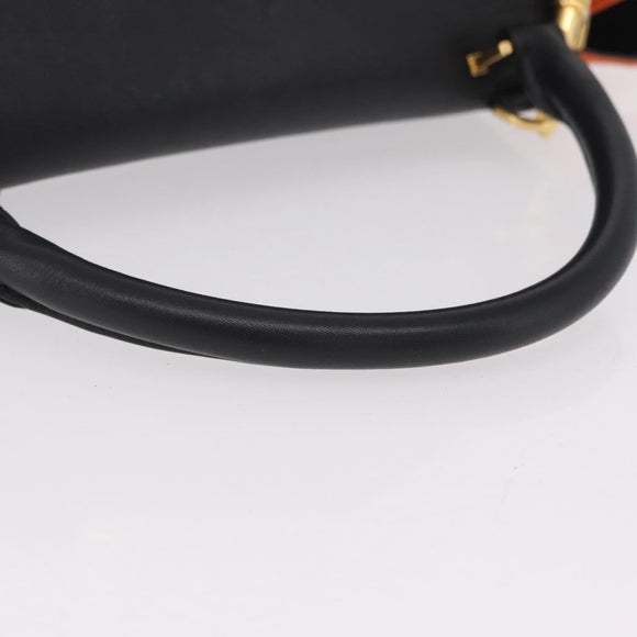 CELINE Trapeze Hand Bag Canvas 2way Orange Gold Tone Auth LN058A