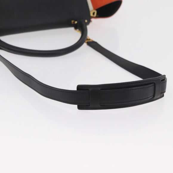 CELINE Trapeze Hand Bag Canvas 2way Orange Gold Tone Auth LN058A