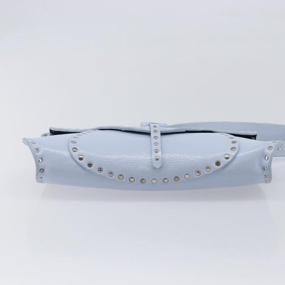 CELINE Shoulder Bag Leather Light Blue Silver Auth LN059A