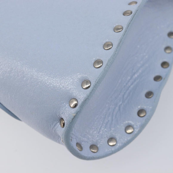 CELINE Shoulder Bag Leather Light Blue Silver Auth LN059A