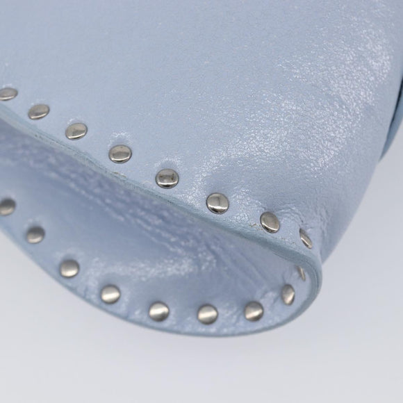 CELINE Shoulder Bag Leather Light Blue Silver Auth LN059A
