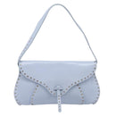 CELINE Shoulder Bag Leather Light Blue Silver Auth LN059A-2