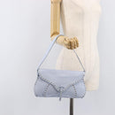CELINE Shoulder Bag Leather Light Blue Silver Auth LN059A-29