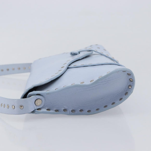 CELINE Shoulder Bag Leather Light Blue Silver Auth LN059A
