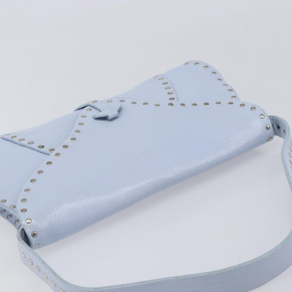 CELINE Shoulder Bag Leather Light Blue Silver Auth LN059A