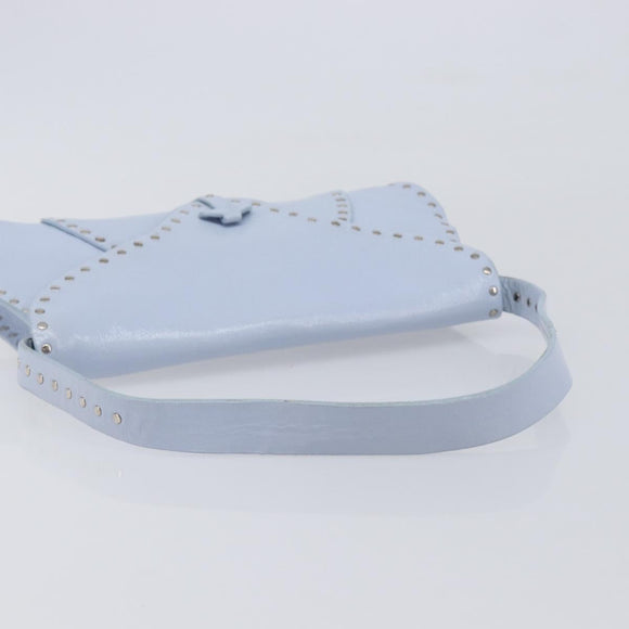 CELINE Shoulder Bag Leather Light Blue Silver Auth LN059A