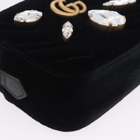 GUCCI GG Marmont Chain Shoulder Bag Velor Black Gold Tone 448065 Auth LN060V