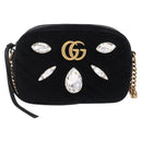 GUCCI GG Marmont Chain Shoulder Bag Velor Black Gold Tone 448065 Auth LN060V-13