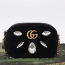 GUCCI GG Marmont Chain Shoulder Bag Velor Black Gold Tone 448065 Auth LN060V-12