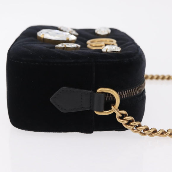 GUCCI GG Marmont Chain Shoulder Bag Velor Black Gold Tone 448065 Auth LN060V