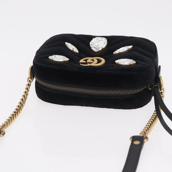 GUCCI GG Marmont Chain Shoulder Bag Velor Black Gold Tone 448065 Auth LN060V