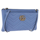 GUCCI GG Marmont Shoulder Bag Leather Light Blue Gold Tone 453878 Auth LN063V-1
