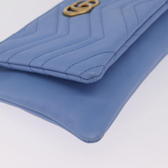 GUCCI GG Marmont Shoulder Bag Leather Light Blue Gold Tone 453878 Auth LN063V