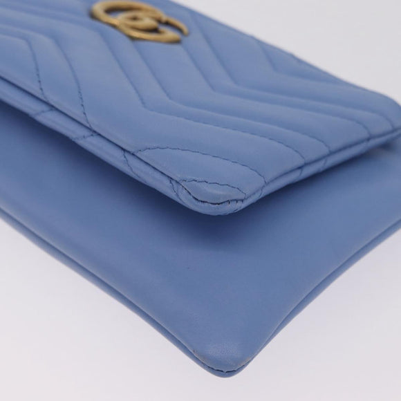 GUCCI GG Marmont Shoulder Bag Leather Light Blue Gold Tone 453878 Auth LN063V