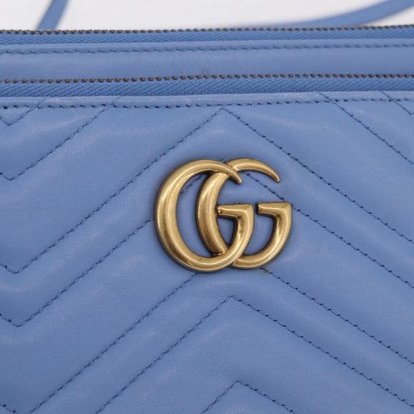 GUCCI GG Marmont Shoulder Bag Leather Light Blue Gold Tone 453878 Auth LN063V
