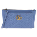 GUCCI GG Marmont Shoulder Bag Leather Light Blue Gold Tone 453878 Auth LN063V-13