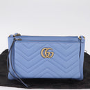 GUCCI GG Marmont Shoulder Bag Leather Light Blue Gold Tone 453878 Auth LN063V-12