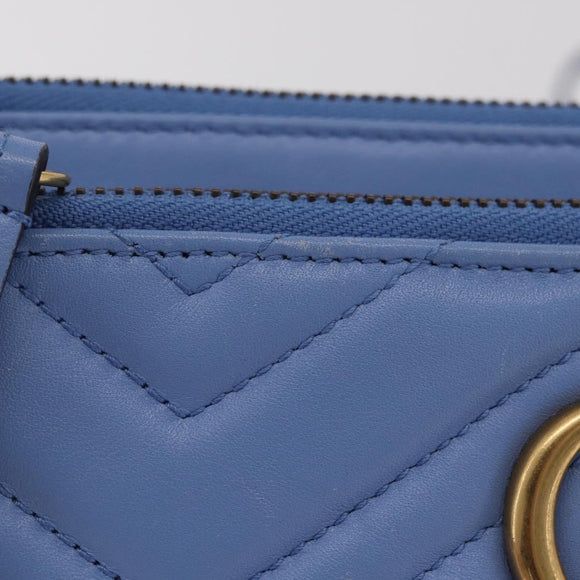 GUCCI GG Marmont Shoulder Bag Leather Light Blue Gold Tone 453878 Auth LN063V