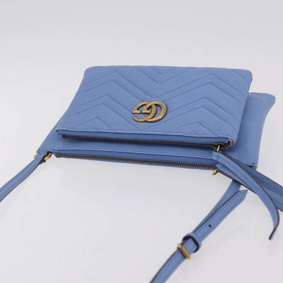 GUCCI GG Marmont Shoulder Bag Leather Light Blue Gold Tone 453878 Auth LN063V