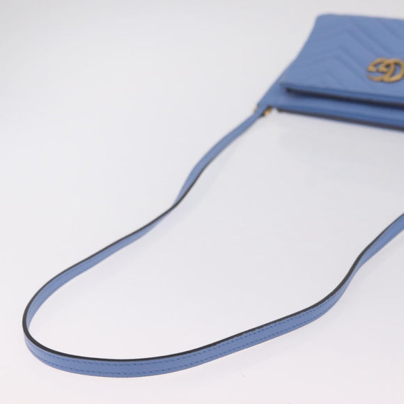 GUCCI GG Marmont Shoulder Bag Leather Light Blue Gold Tone 453878 Auth LN063V