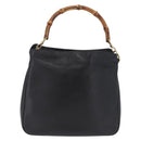 GUCCI Bamboo Shoulder Bag Leather Black Gold Tone 001 1998 1638 Auth LN065-2