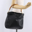 GUCCI Bamboo Shoulder Bag Leather Black Gold Tone 001 1998 1638 Auth LN065-21