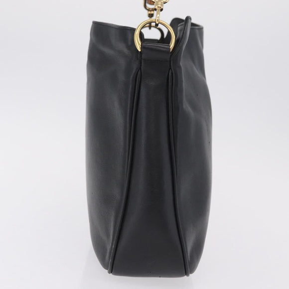 GUCCI Bamboo Shoulder Bag Leather Black Gold Tone 001 1998 1638 Auth LN065