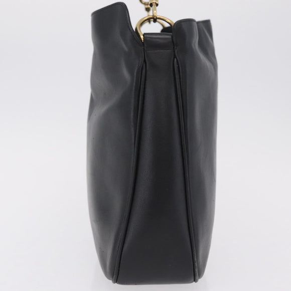 GUCCI Bamboo Shoulder Bag Leather Black Gold Tone 001 1998 1638 Auth LN065