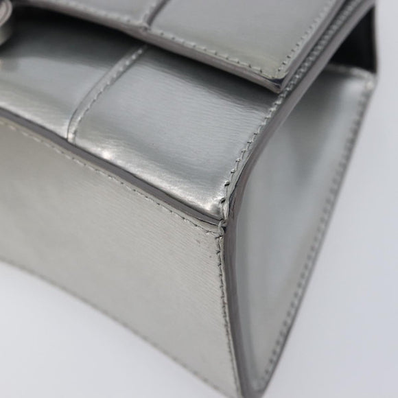 Balenciaga Hour Glass Hand Bag Leather 2way Silver 592833 Auth LN068A