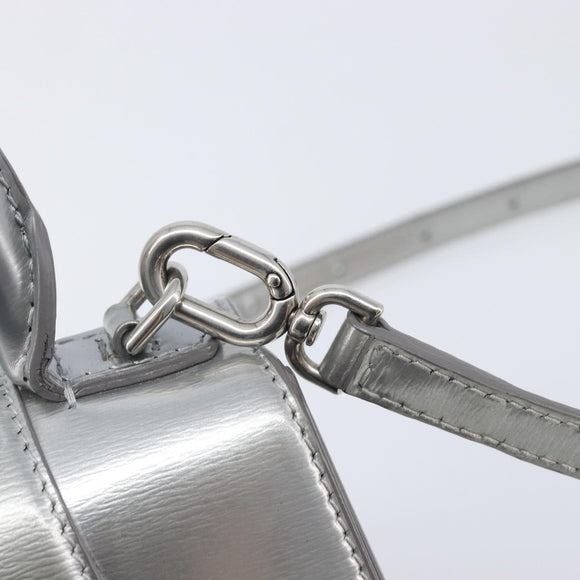 Balenciaga Hour Glass Hand Bag Leather 2way Silver 592833 Auth LN068A