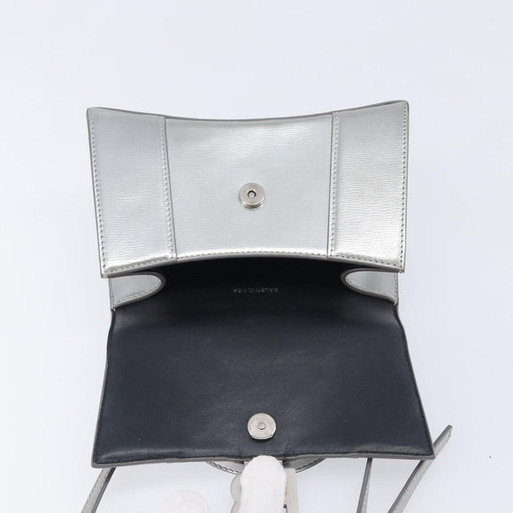 Balenciaga Hour Glass Hand Bag Leather 2way Silver 592833 Auth LN068A
