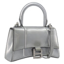 Balenciaga Hour Glass Hand Bag Leather 2way Silver 592833 Auth LN068A-1
