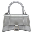 Balenciaga Hour Glass Hand Bag Leather 2way Silver 592833 Auth LN068A-13