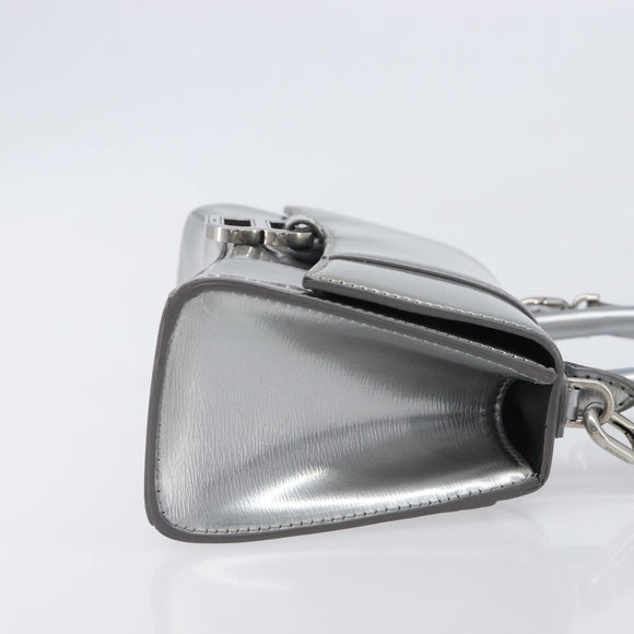 Balenciaga Hour Glass Hand Bag Leather 2way Silver 592833 Auth LN068A