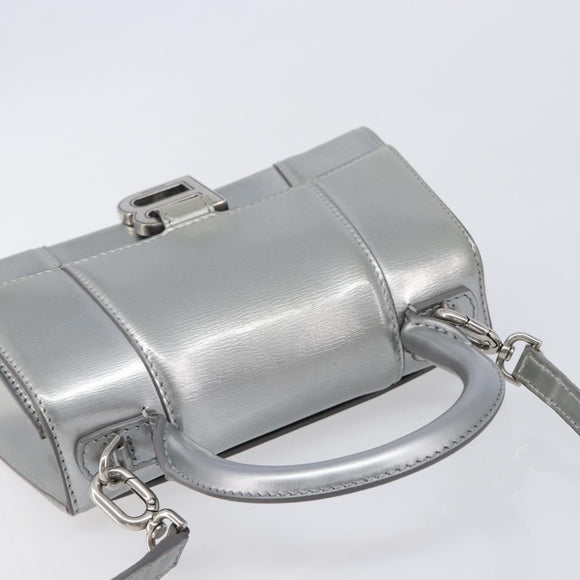 Balenciaga Hour Glass Hand Bag Leather 2way Silver 592833 Auth LN068A