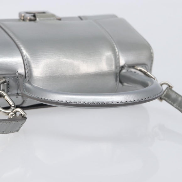 Balenciaga Hour Glass Hand Bag Leather 2way Silver 592833 Auth LN068A