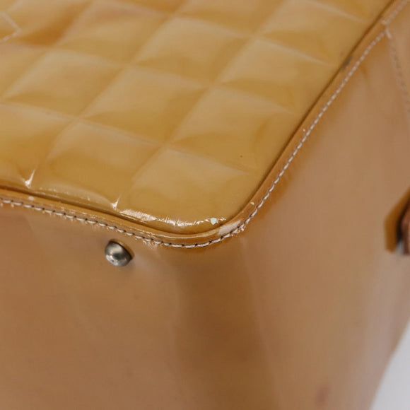 CHANEL Choco Bar Hand Bag Patent Yellow Silver CC Auth LN069