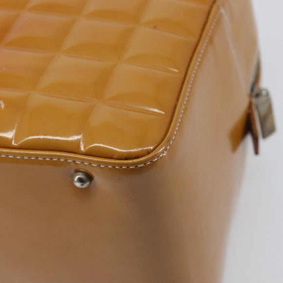 CHANEL Choco Bar Hand Bag Patent Yellow Silver CC Auth LN069