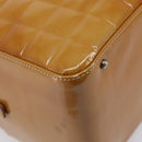CHANEL Choco Bar Hand Bag Patent Yellow Silver CC Auth LN069-16