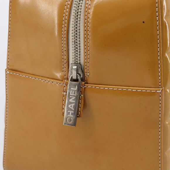 CHANEL Choco Bar Hand Bag Patent Yellow Silver CC Auth LN069