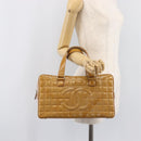 CHANEL Choco Bar Hand Bag Patent Yellow Silver CC Auth LN069-29