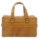 CHANEL Choco Bar Hand Bag Patent Yellow Silver CC Auth LN069-3